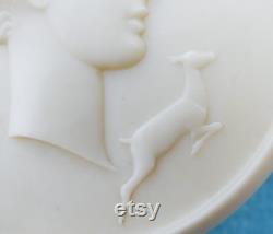 Vintage 1930s Celluloid Powder Pot With Diana The Huntress on Lid, Ancient Greek Goddess of the Moon With a Leaping Deer, Art Deco Era