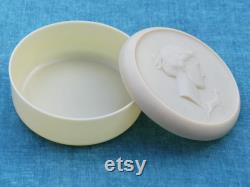 Vintage 1930s Celluloid Powder Pot With Diana The Huntress on Lid, Ancient Greek Goddess of the Moon With a Leaping Deer, Art Deco Era