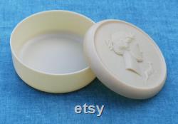 Vintage 1930s Celluloid Powder Pot With Diana The Huntress on Lid, Ancient Greek Goddess of the Moon With a Leaping Deer, Art Deco Era