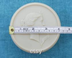 Vintage 1930s Celluloid Powder Pot With Diana The Huntress on Lid, Ancient Greek Goddess of the Moon With a Leaping Deer, Art Deco Era