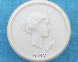 Vintage 1930s Celluloid Powder Pot With Diana The Huntress on Lid, Ancient Greek Goddess of the Moon With a Leaping Deer, Art Deco Era