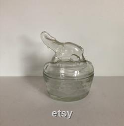 Vintage 1930s Jeanette Clear Depression Glass Elephant Powder Trinket Dresser Candy Jar