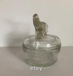 Vintage 1930s Jeanette Clear Depression Glass Elephant Powder Trinket Dresser Candy Jar