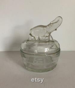 Vintage 1930s Jeanette Clear Depression Glass Elephant Powder Trinket Dresser Candy Jar