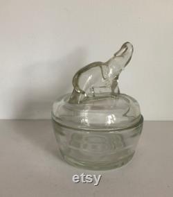 Vintage 1930s Jeanette Clear Depression Glass Elephant Powder Trinket Dresser Candy Jar