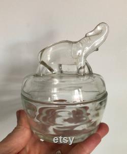 Vintage 1930s Jeanette Clear Depression Glass Elephant Powder Trinket Dresser Candy Jar