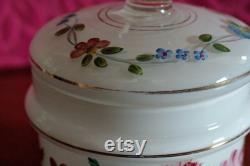 Vintage 1930s Stourbridge Milk Glass Powder Dish With Hand Painted Flowers