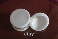 Vintage 1930s Stourbridge Milk Glass Powder Dish With Hand Painted Flowers