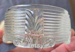 Vintage 1940's Art Deco Pressed Glass Vanity Box with Metal and Lace Lid, Porcelain Ladies Powder Box, Mother's Day Gift