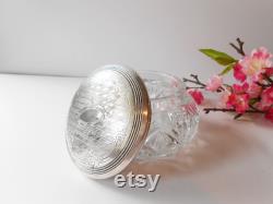 Vintage 1940's Glass Powder Jar with Silver Lid, Luxury Vanity Accessory, Vanity Collectible, Brides Gift, Romantic Gift for Her