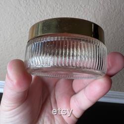 Vintage 1940 s Glass and Brass Powder Jar, Trinket Dish,Toiletries,Vanity Decor,Makeup,Gold Wash,Pin Container,Bathroom Storage Organization