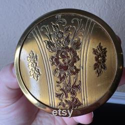 Vintage 1940 s Glass and Brass Powder Jar, Trinket Dish,Toiletries,Vanity Decor,Makeup,Gold Wash,Pin Container,Bathroom Storage Organization