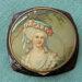 Vintage 1940s French Faux Tortoiseshell Celluloid Powder Compact With 18th Century Portrait of a Lady on Lid