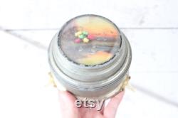 Vintage 1940s Music Trinket Powder Box Round Silver Metal Music Box Whatnot Trinket Music Box withSunset Print and Strawflowers Mom Gift