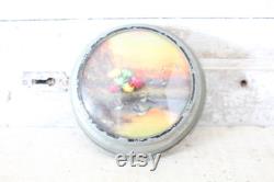 Vintage 1940s Music Trinket Powder Box Round Silver Metal Music Box Whatnot Trinket Music Box withSunset Print and Strawflowers Mom Gift