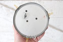 Vintage 1940s Music Trinket Powder Box Round Silver Metal Music Box Whatnot Trinket Music Box withSunset Print and Strawflowers Mom Gift