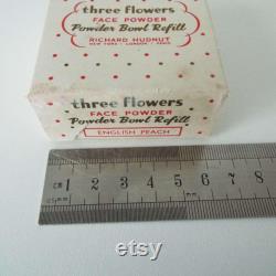 Vintage 1950's Richard Hudnut Three Flowers Face Powder Box English Peach Unopened Powder Bowl Refill Vanity Storage Make-up Cosmetics