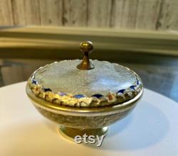 Vintage 1950 s Silver Metal Enamel Powder Box With Lid and Rubies USSR