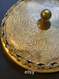 Vintage 1950 s Silver Metal Enamel Powder Box With Lid and Rubies USSR