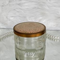 Vintage 1950s Art Deco Glass Powder Dresser Jar w Lace Fabric Lid