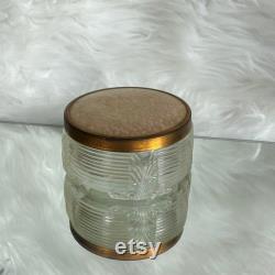 Vintage 1950s Art Deco Glass Powder Dresser Jar w Lace Fabric Lid