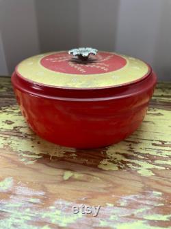 Vintage 1950s Avon Red and Gold Lacquered Powder Box with Floral Metal Knob