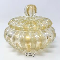 Vintage 1950s Barovier and Toso Murano gold flecks glass candy dish or powder box