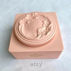 Vintage 1950s Powder Box, Evyan Pink White Shoulders Powder Box, Art Nouveau Style Relief, Unique Vintage Boudoir Bath Accessory Gift