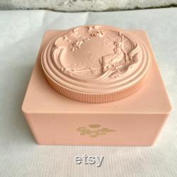 Vintage 1950s Powder Box, Evyan Pink White Shoulders Powder Box, Art Nouveau Style Relief, Unique Vintage Boudoir Bath Accessory Gift