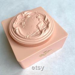 Vintage 1950s Powder Box, Evyan Pink White Shoulders Powder Box, Art Nouveau Style Relief, Unique Vintage Boudoir Bath Accessory Gift