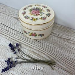 Vintage 1950s Sadler Powder dish with lid, rose pattern trinket dish, excellent condition