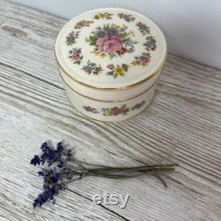 Vintage 1950s Sadler Powder dish with lid, rose pattern trinket dish, excellent condition