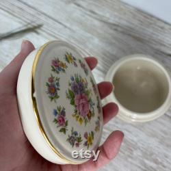 Vintage 1950s Sadler Powder dish with lid, rose pattern trinket dish, excellent condition