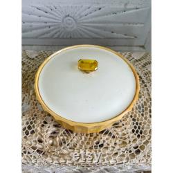Vintage 1960s Avon Empty Powder Box Topaz Jewel Top Vanity Decor