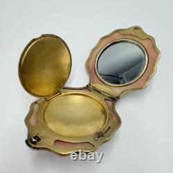 Vintage 1960s Silver 875 Gilt Shell Makeup Compact Mirror Powder Box Case Gift
