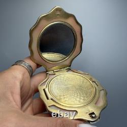Vintage 1960s Silver 875 Gilt Shell Makeup Compact Mirror Powder Box Case Gift