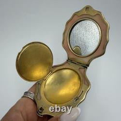 Vintage 1960s Silver 875 Gilt Shell Makeup Compact Mirror Powder Box Case Gift