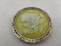 Vintage 1970s Beautiful Gold Plated on Silver 875 Powder Box Floral Deco