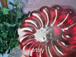 Vintage 1990s Fenton Art Glass, Set of 2 Cranberry Opalescent Spiral Heart Powder Jars or Boxes, Lovely Dresser Vanity Decor Trinket Jewelry