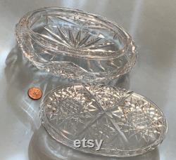 Vintage 30s 40s Cut Crystal VANITY Covered Dish Powder Box