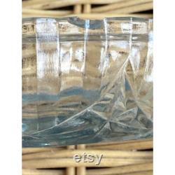 Vintage 40's cut glass Powder Box with Unused Puff Reverse Painted Flower