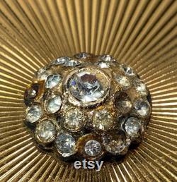 Vintage 50s Powder Compact From Volupte Goldtone Brass Starburst Rhinestone Cluster With Mirror Made in USA