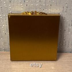 Vintage 50s Powder Compact From Volupte Goldtone Brass Starburst Rhinestone Cluster With Mirror Made in USA