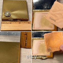 Vintage 50s Powder Compact From Volupte Goldtone Brass Starburst Rhinestone Cluster With Mirror Made in USA