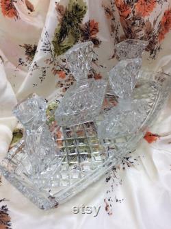 Vintage 5 Piece glass dressing table set with perfume bottle