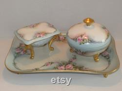 Vintage 5pc Footed Czech, Austria, T Vogt France Limoges Porcelain Vanity Set