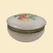 Vintage 60s 70s floral vanity box, plastic and metal flower patterned yellow and green powder box