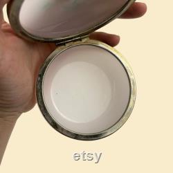 Vintage 60s 70s floral vanity box, plastic and metal flower patterned yellow and green powder box