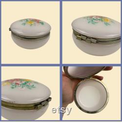 Vintage 60s 70s floral vanity box, plastic and metal flower patterned yellow and green powder box