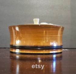 Vintage 7 Lacquer Powder Vanity Handled Trinket Box Round Brown Wood Grain Floral Toyo Japan